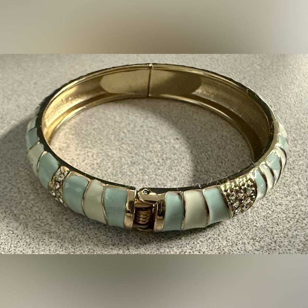Sequin Brand light Blue Gold & Cream Rhinestone Bangle Bracelet - Picture 4 of 9